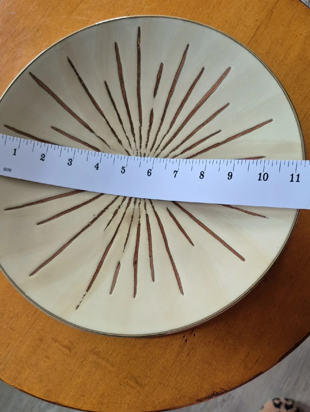 Pier 1 Sanctuary Cream Ceramic Plates with Brown Starburst Motif. Set Of 2